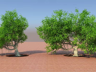 Two Arbors Featuring Lush Green Foliage Air Roots On Red Brick Ground With Blue Sky 3d model