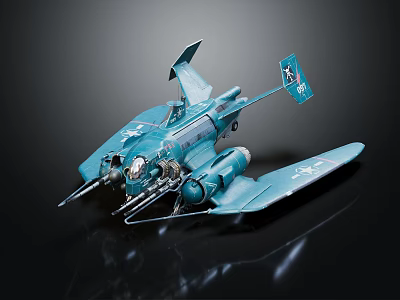 Blue Sci Fi Airplane Model With Unique Wing Design And Metallic Finish 3d model