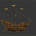 Vintage Wooden Ship With Classic Masts And Bright Yellow Flags Display Design