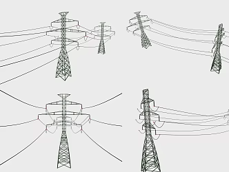 Modern High Voltage Electric Wire Outdoor Electric Tower Electric Wire High Voltage Line Transmission Station Electric Transmission Tower High Voltage Line Tower 3d model