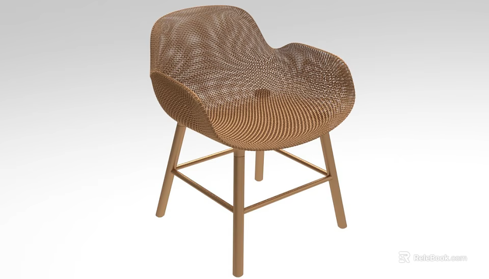 Modern Woven Single Chair with Wooden Legs and Minimalist Design Elements 3d model 
