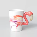 White Ceramic Mug With Watercolor Flamingo Design And Pink Flamingo Shaped Handle