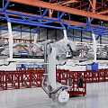 Industrial Manufacturing Plant With Robotic Arms On Assembly Line And Metal Structures