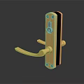 Golden Metal Door Handle with Modern Lock Design and Sleek Shiny Finish
