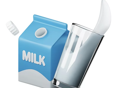 Fresh Milk Pouring From Carton Into Clear Glass Container For Daily Drink 3d model