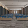 Modern Spacious Conference Room With Blue Chairs And Large Display Screen