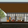 Modern Detached House With Large Glass Windows Wooden Eave And Side Tree