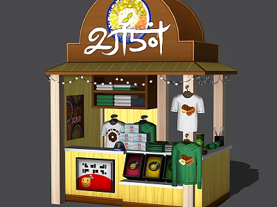 Cartoon Scene of 2150 Stall with T shirts Towels Mugs and Wooden Canopy 3d model