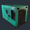 Green Industrial Generator With Control Panel Ventilation Grilles And Warning Sign