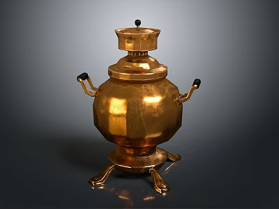 Antique Brass Teapot With Lid Handles And Three Legs On Dark Background 3d model