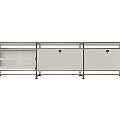 Modern TV Stand With Metal Frame White Cabinet And Open Storage Shelves