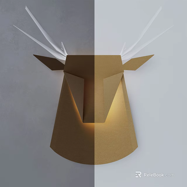 Modern Geometric Deer Head Wall Decor With Illuminated Brown Origami Design And Stylish Look 3d model 