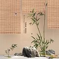 Natural Background Wall Decor With Bamboo Blinds Bamboo Plants And Stones