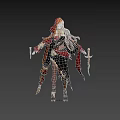 Woman With Red Hood Long Blonde Hair In Red And Black Outfit Holding Two Swords