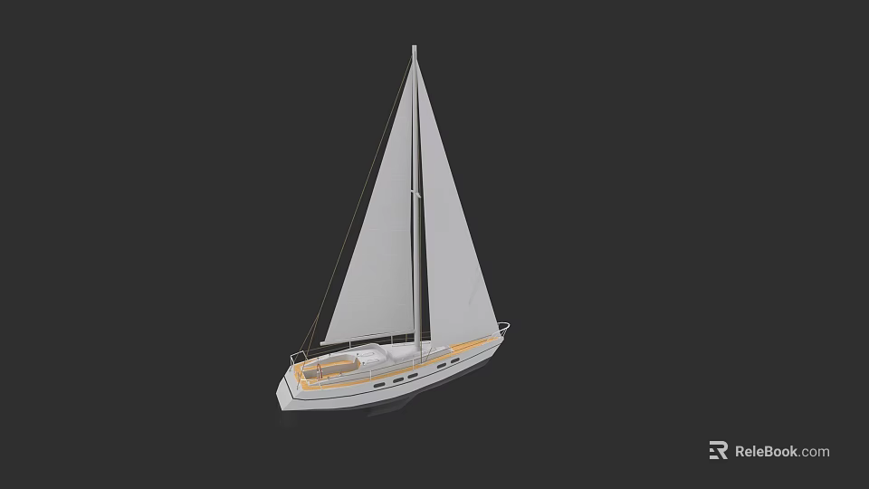Elegant White Sailboat Featuring Single Mast And White Sails On Dark Backdrop 3d model 