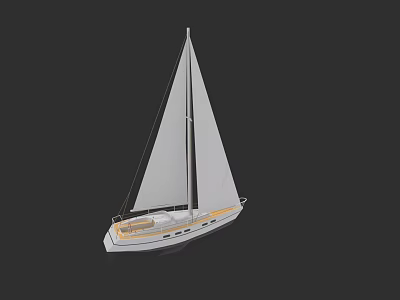 Elegant White Sailboat Featuring Single Mast And White Sails On Dark Backdrop 3d model