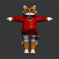 Cartoon Tiger Character In Red Hoodie Jeans With Open Arms Yellow Eyes Small Bag