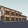Traditional Chinese Wooden Architecture With Two Story Design Large Windows And Classic Eaves