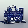 AMX Beverage Display Featuring Blue Packaging Cans and Oriental Leaf 3d model
