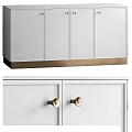 White Cabinet With Golden Base And Drawers Featuring Round Golden Handles