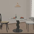Cozy Indoor Corner with Round Marble Table Two Chairs Pendant Lamp and Wooden Floor