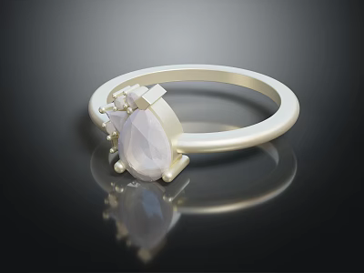 Silver Ring With Teardrop Gemstone And Inlaid Decorative Design 3d model