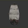 Vintage Wooden Sailing Ship With Multiple White Sails And Detailed Hull Structure