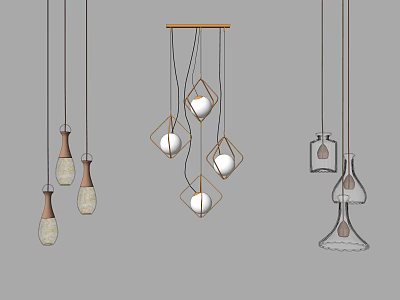Modern Pendant Lights With Geometric Frame Glass Shapes And Hanging Design Elements 3d model