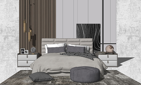 Modern background double bed simple bedding combination 3d model