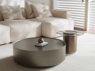 Modern Living Room Interior Round Metal Coffee Table With Books Decorative Ball And Side Table 3d model