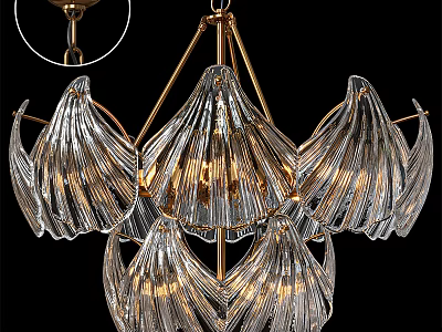 Elegant Modern Chandelier Design With Gold Metal Frame And Transparent Petal Shaped Glass Shades 3d model