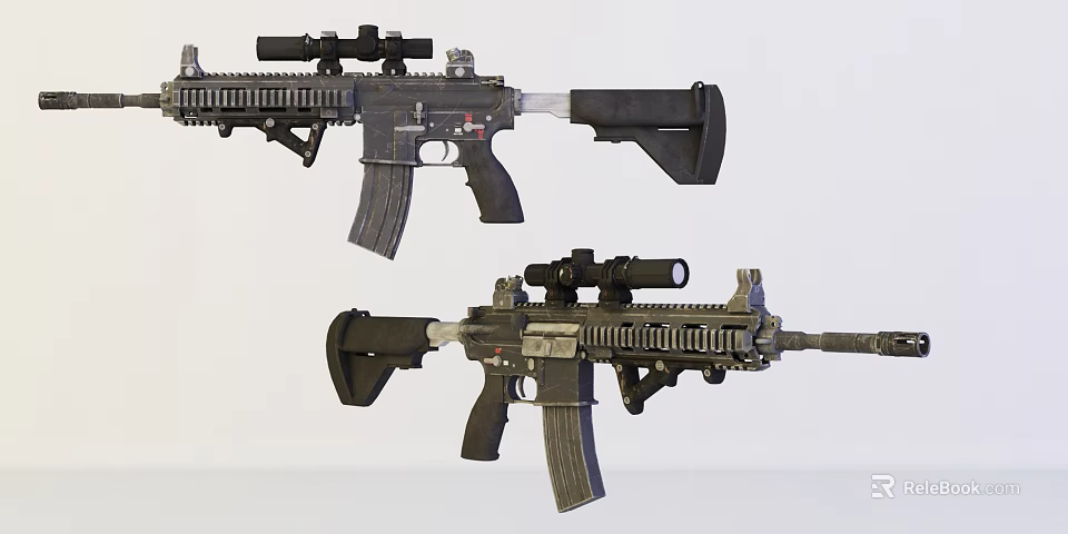Two Modern Tactical Rifles with Tactical Scopes Detachable Magazines and Ergonomic Grips 3d model 