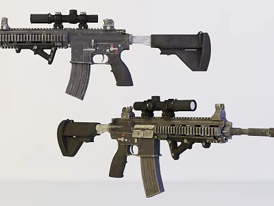 Two Modern Tactical Rifles with Tactical Scopes Detachable Magazines and Ergonomic Grips 3d model