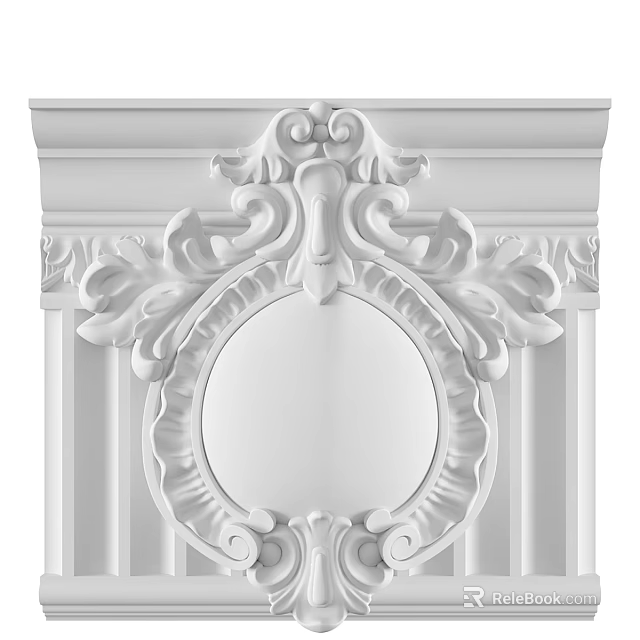 White Decorative Carving with Intricate Scroll Patterns and Circular Center for Architectural Ornamentation 3d model