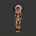 Woman In Traditional Outfit With Feather Headdress And Decorative Accessories