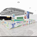 Indoor Children's Activity Space With Colorful Floor Green Yellow Walls White Front Desk Ceiling Lights