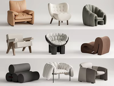 Modern Single Sofas In Various Styles And Neutral Tones For Living Room 3d model