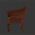 Red Wooden Bench With Intricate Carved Lattice Backrest And Ornate Leg Design