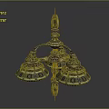 Space Themed Chandelier Design With Cosmic Elements And Golden Blue Decorative Accents