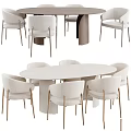 Modern Round and Oval Dining Table Set With Upholstered Chairs and Metal Legs Wooden Top