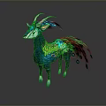 Fantasy Mythical Creature With Blue Body Green Feathers And Decorative Antlers
