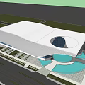 Modern Curved Architecture Exterior With Glass Facade Circular Window And Water Pool