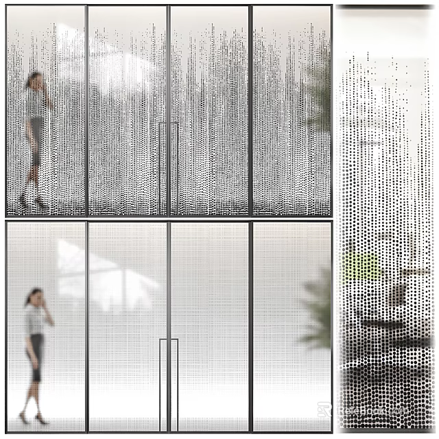 Double Doors Modern Interior Design With Clear Glass Panels And Sleek Metal Frames 3d model 