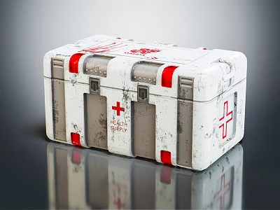 White Medical Equipment Storage Case With Red Cross And Portable Design 3d model