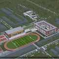 Aerial View Planning of School Campus With Football Field Track and Buildings