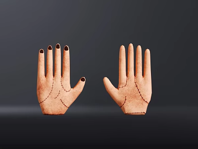 Hand Models With Palm Up Fingers Spread Dark Nails And Stitched Patterns On Dark Background 3d model
