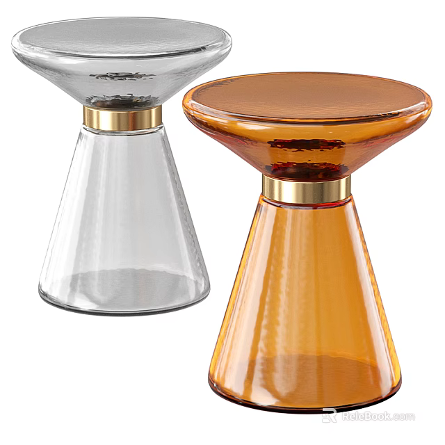 Modern Glass Side Tables With Transparent And Orange Bodies And Gold Accents 3d model 