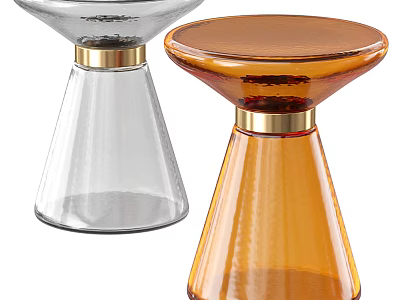 Modern Glass Side Tables With Transparent And Orange Bodies And Gold Accents 3d model