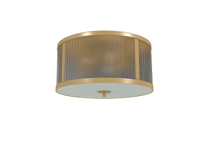 Modern Round Ceiling Light with Gold Frame and Vertical Striped Glass Shade 3d model