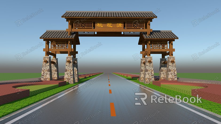 New Chinese-style Scenic Entrance Gate Archway model